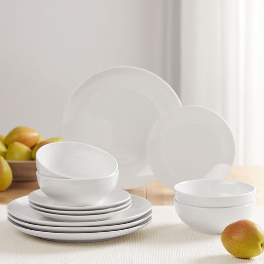 12-pc Glazed White Stoneware Dinnerware Set
