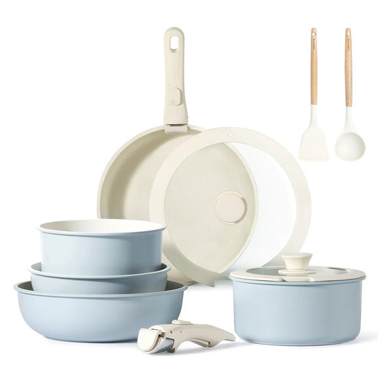 Carote 11Pcs Nonstick Cookware Set with Detachable Handles, Induction/Oven Safe - Kitchen Hub Shop