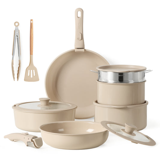 14Pcs Ceramic Kitchen Cookware Set with Removable Handle
